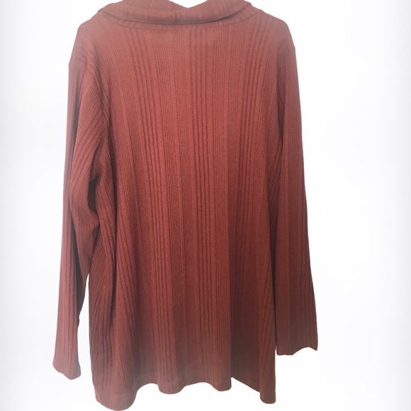 LILY MORGAN Ribbed Rust Knit Cowl Neck Long Sleeve Button Collar Sweater - Picture 4 of 5